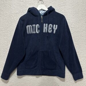 Disneyland Resort Mickey Women's Size M Blue Spellout Hoodie Full Zip Pockets